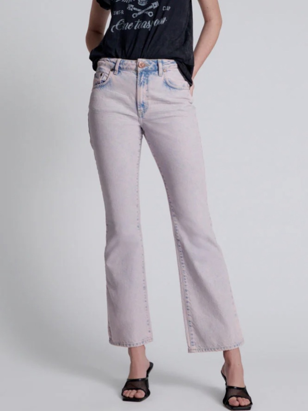 One Teaspoon Charlie High Waist Slim Flared Denim Jeans - Pink Haze